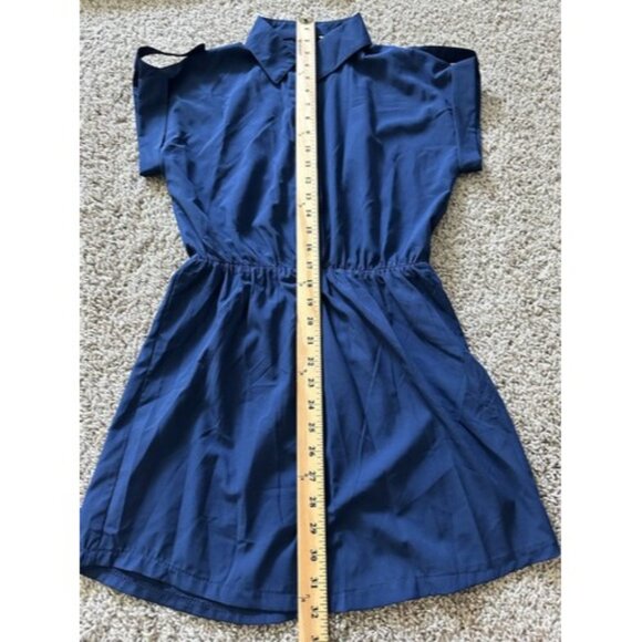 Unbranded Button Short Sleeve Blue A-Line Dress Size Small Collar Casual Solid - Picture 9 of 12